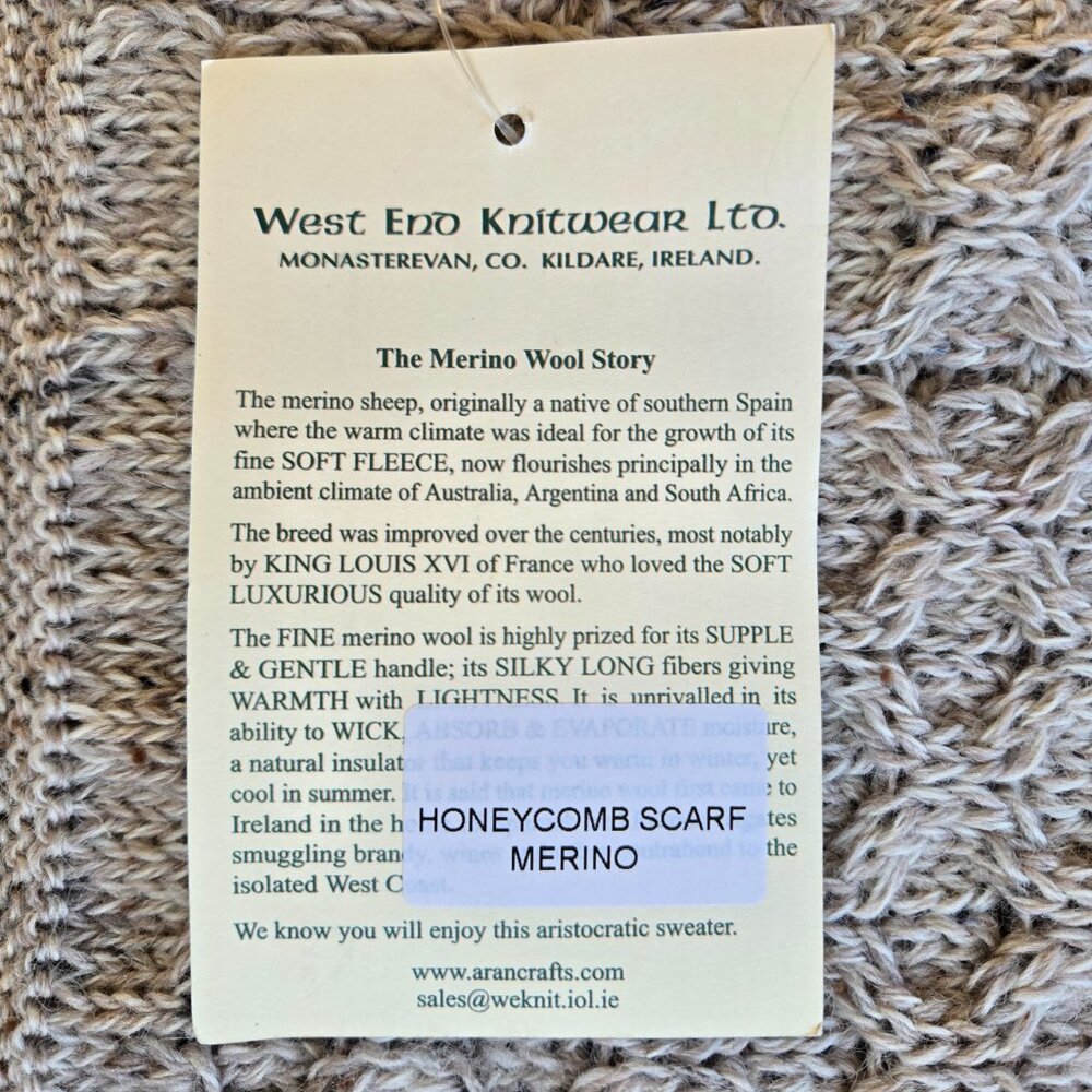 NWT Aran Crafts Merino Wool Donegal Honeycomb Scarf - Picture 4 of 8